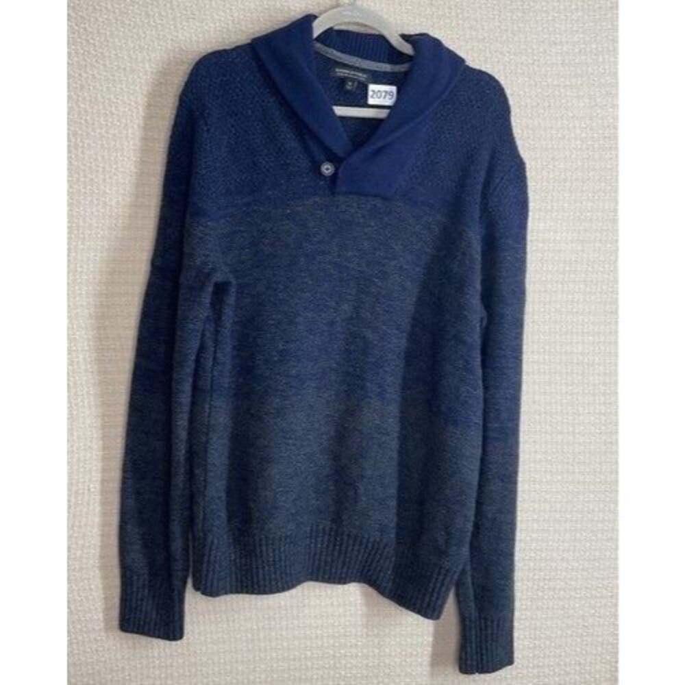 Banana Republic Merino Wool Blend Shawl Collar Sweater Men Size XL Navy Blue